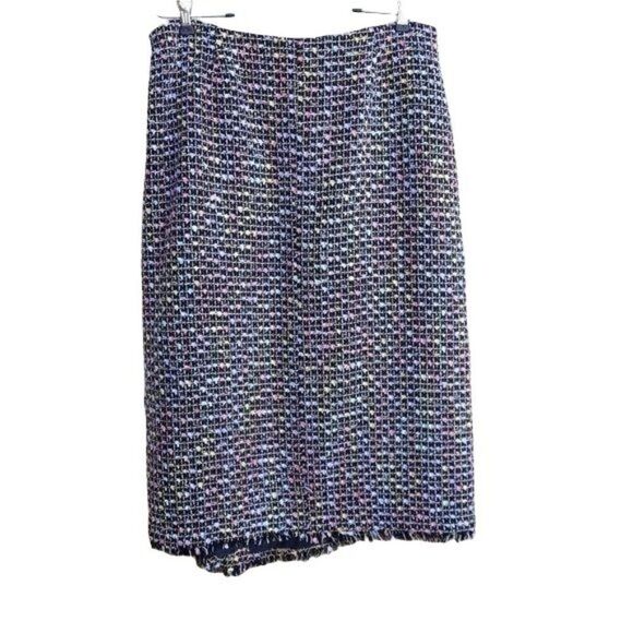 90's Carlucci Embroidery Plaid Pastel Rainbow Tweed Frayed Hem Wrap Skirt Sz 10 - Picture 9 of 11